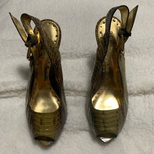 BCBGirls Green Snakeskin embossed sling backs